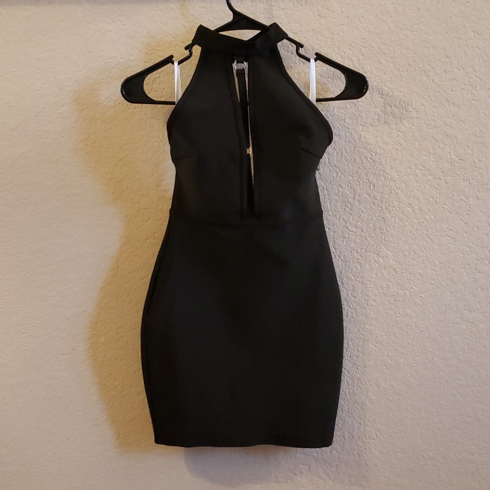 Black bandage high neck dress